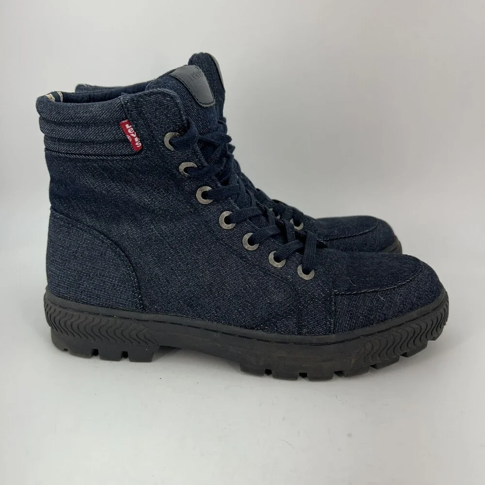 Levis Boots Mens Size 7 Blue Denim Combat Lace Up Ankle Casual Rugged Sole
